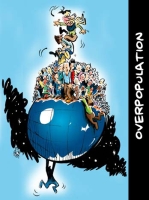 Cartoon\OverPopulation: cartoon-Human-Overpopulation-hanging-on-globe